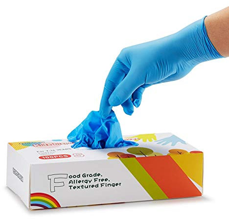 ZOMCHAIN Kids Gloves Disposable, Disposable Nitrile Gloves for 7-14 Years - Latex Free, Food Grade, Powder Free - for Crafting, Painting, Gardening, Cooking, Cleaning - 100 PCS Blue