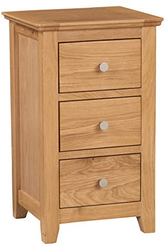 Hallowood Furniture Hereford Nachttisch aus Eiche, 3 Schubladen, Massivholz, schmaler Beistelltisch für kleine Räume, vormontierter Nachttisch mit Aufbewahrungsschubladen für Schlafzimmer oder