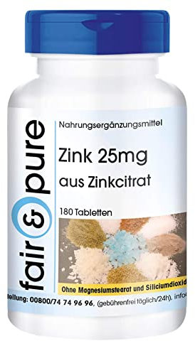 Fair & Pure® - Zink 25mg Tabletten - 180 Tabletten - aus Zinkcitrat - vegan - hochdosiert