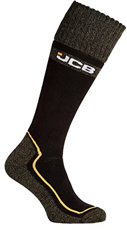 JCB Pro Tech Welly Men's Socks - Winter Warm Thick Long Socks for Wellies -Reinforced Heel & Toe - Extra Comfortable Aerobic Cuff - Black 9-12