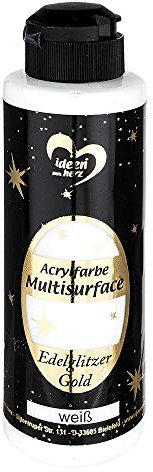 Ideen mit Herz Acrylfarbe Multisurface Edelglitzer | Universalfarbe auf Wasserbasis | mit edel schimmerndem Goldglitzer | 180 ml (weiß)