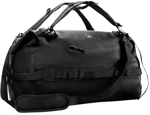 Haimont Großer wasserdichter Seesack mit Roll-Top, strapazierfähig, für Bootfahren, Reisen, Motorrad, Kajakfahren, Camping, 60 l, Schwarz