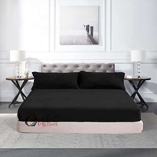 Lenzuolo con angoli extra profondi 30cm in pile Teddy liscio termico caldo e accogliente morbido lussuosa biancheria da letto nero lenzuolo con angoli matrimoniale 135cm x 190cm + 30cm