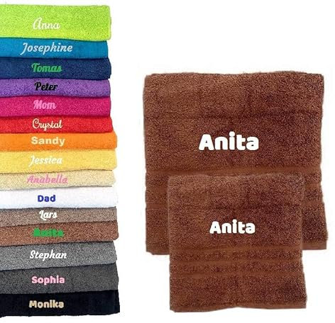 2er Pack Personalisiertes Handtuch und Badetuch mit Namen 2er Pack Schön gestickter Name Handbadetuch 100 % Baumwollhandtuch 50 x 100 cm + 140 x 70 cm Personalized Custom Towel with Name (Braun)