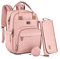 Dikaslon Sac a Langer Bebe, Sac à Langer à Dos Grande Capacité 18 Poches, Polysteer Déperlant, Tapis à Langer, Porte Tétine, Sangles Intégrées Poussette – Sorties Faciles (Rose)