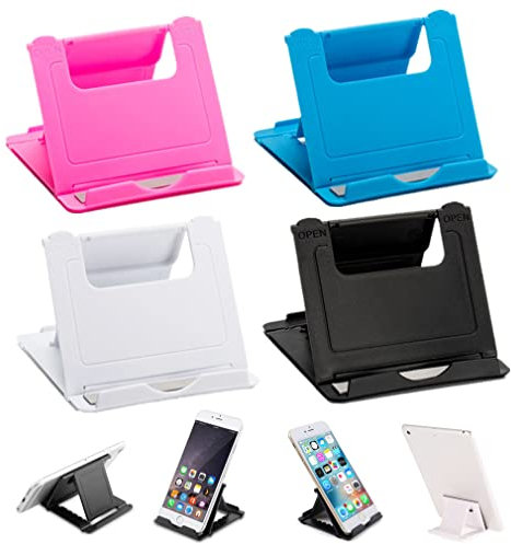 Morices 4 Pcs Foldable Cell Phone Stand, Multi-Angle Adjustable Universal Mobile Phone Holder, Portable Pocket Desktop Holder Cradle Compatible with Tablet Smartphones Kindle (Mixed Color)