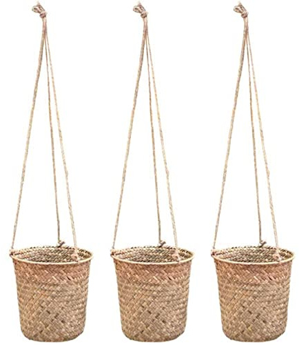 Hbaebdoo 3 PièCes Panier de Rangement Tissé à la Main Osier Suspendu Pot de Panier Plante Panier IntéRieur ExtéRieur Conteneur de Fleurs