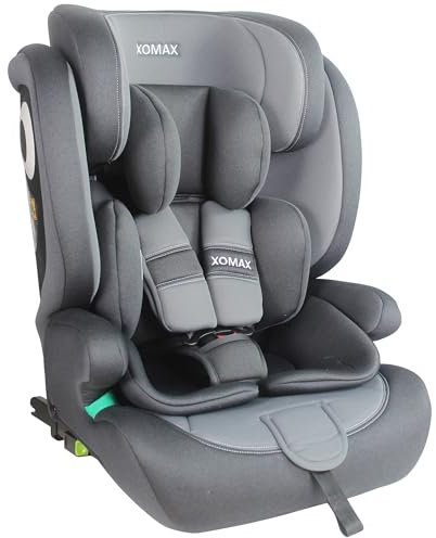 XOMAX LM238 Kindersitz mit ISOFIX I mitwachsend I 9-36 kg, 15 Monate - 12 Jahre, Gruppe 1/2/3 I 5-Punkt-Gurt und 3-Punkt-Gurt I Bezug abnehmbar und waschbar I ECE R129 I anthrazit-grau