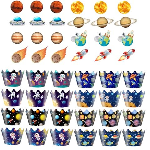48 cupcake wrapper cupcake, decorazione per cupcake, astronauta, cupcake, decorazione per bambini, decorazione per bambini, razzi, satelliti, pianeti, spazio, galassia