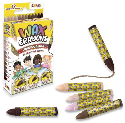 CRAZE Wax Crayons - 12x Wachsmalstifte, Kinder Stifte in 8 Hautfarben, Wachsstifte für Kinder, Buntstifte für Kleinkinder ab 3 Jahre, wasserfest, Hautfarbe