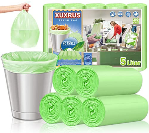 XUXRUS Lot de 200 sacs poubelle biologiques de 5 litres - Petits sacs poubelle compostables - Vert - Sacs biologiques indéchirables