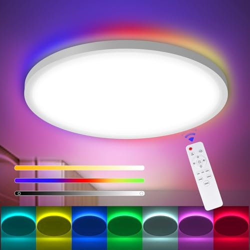 Lamptobe 30CM LED Ceiling Light for Bedroom with Remote Control | 24W 3200LM Dimmable IP54 Bathroom Light | 3 CCT RGB Backlight Ceiling Lights for Kitchen Hallway Living Room Kids Room
