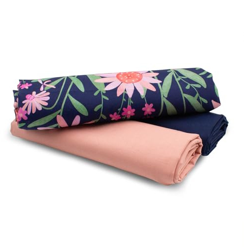 VmG-Store 1,5 m bomullstyg, set, designtyg 2 x enfärgad, färgkoordinerad, 100 % bomullsmaterialurval (blåblommor marinblå set 53)