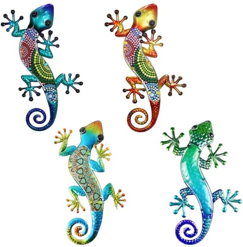 Set di 4 decorazioni per recinzioni da giardino in geco, multicolore