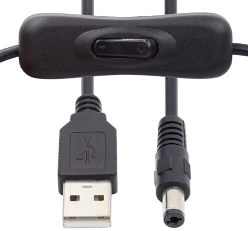 NFHK DC 5,5 x 2,1 mm kontakt till USB typ A-kabel med strömknapp för DC 5 V skrivbord, fläkt och kamera