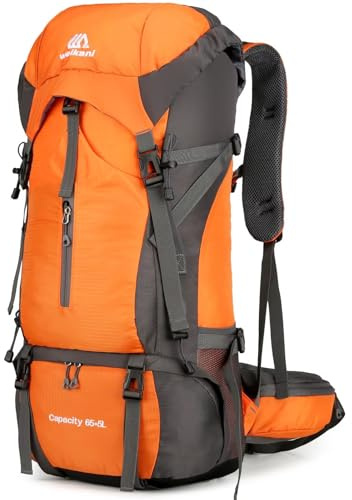 Ezmina Zaino da trekking da 70 litri con copertura antipioggia, zaino da campeggio leggero per uomo e donna, grande borsa da trekking, impermeabile, zaino da viaggio per escursioni, arrampicata, sport