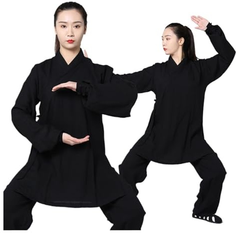 GHHZML Tenue Tai Chi Femme Vêtements Traditionnels en Coton et Lin for Femmes, Uniforme de Pratique du Tai Chi, des Arts Martiaux, Ensemble Haut et Pantalon de Kung Fu(Black,XS)