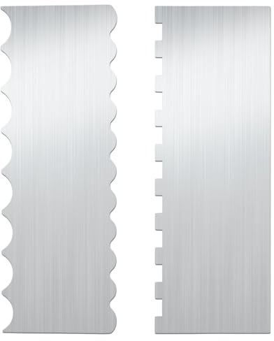 2pcs Stainless Steel Cake Bench Scraper Spatula Kit, 8.7in Stripe Edge Comb Smoother Decorating Metal Tools for Kitchen Baking Mousse Pastry DIY Icing Buttercream Frosting Leveler Supplies