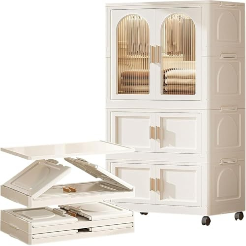 Armadio pieghevole portatile con porta magnetica, armadio pieghevole su ruote, include ganci e scatole per una facile conservazione e organizzazione