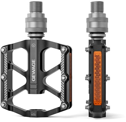GEWAGE Pedal de liberación rápida 9/16 – Pedal Plano CNC de Aluminio Desmontable con 8 Pines Antideslizantes y reflectores para Bicicletas Plegables, Fixie y urbanas (Negro)