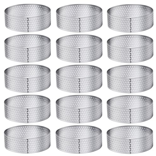 Pilikoll 15 Piezas Ø 6cm Moldes Perforados Tartaletas Aros para Tartas Moldes para Anillos de Pastel de Acero Inoxidable Molde de Mousse para Tartas Pasteles Mini Tartas Mini Pizzas Muffins
