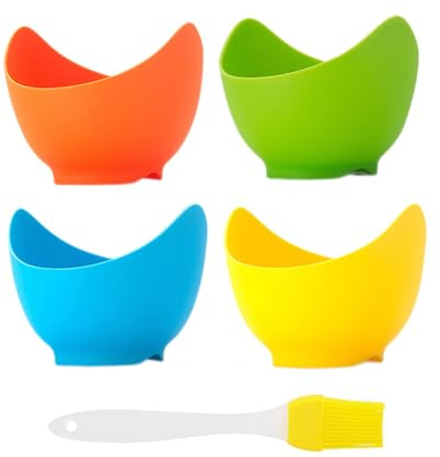 4 coppette per uova in camicia da cucina, in silicone per uso alimentare, facili da rilasciare, con spazzola per olio, per friggitrice ad aria, pentole e microonde