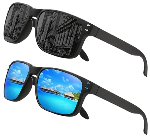 JSTHHTT 2 Paia Occhiali da Sole Polarizzati per Uomo Donna Protezione UV400 per Viaggio di vacanza guidare pesca trekking Infrangibile Sport Viaggi Occhiali da sole
