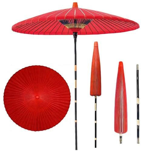 YAVYAV Paraguas Tradicional Chino de Papel Aceitado Sombrilla Parasol Oriental Hecha a Mano con 70 Varillas Protección UV50+ para Jardín Terraza Patio Restaurante Vintage(170cm/5.5ft)