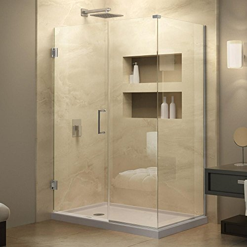 DreamLine Unidoor Plus 60 in. W x 34 3/8 in. D x 72 in. H Frameless Hinged Shower Enclosure in Brushed Nickel, SHEN-24600340-04