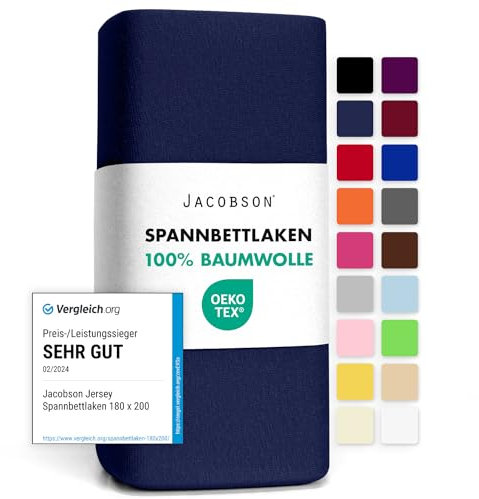 Jacobson Jersey Spannbettlaken Spannbetttuch Baumwolle Bettlaken (90x200-100x200 cm, Dunkelblau)