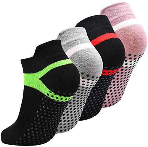 Fodlon Calcetines Yoga Antideslizantes 35-43, Calcetines de Deporte Negro Algodón para Mujer Hombre, para Correr, Gimnasia, Ballet, Fitness
