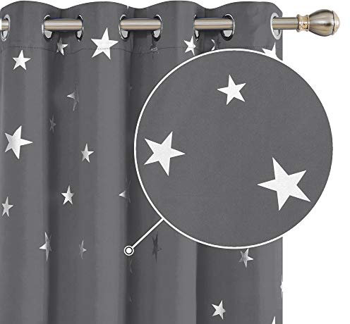 Deconovo Bedroom Curtains Star Pattern Thermal Insulated Eyelet Blackoout Curtains for Children 52 x 72 Inch Drop Grey 1 Pair