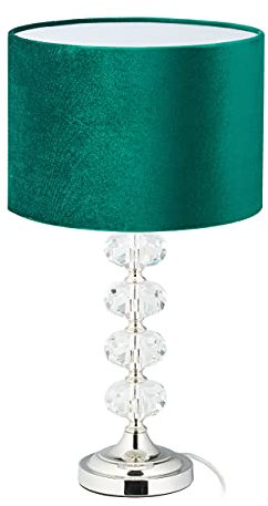Relaxdays Tischlampe, Samt und Kristall, HxD: 47 x 26 cm, E14-Fassung, Nachttischlampe, indirekte Beleuchtung, grün