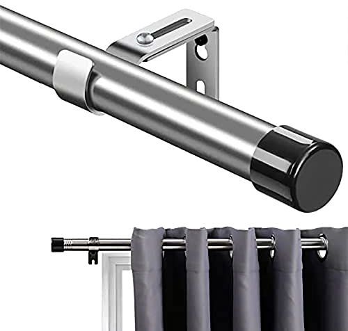Gardinenstange, 76-238 cm Gardinenstange mit Kappenknäufen mit Halterungen, Beschläge-Set aus Edelstahl, Gardinenstange Verstellbare Dekorative Fenster für Wohnzimmer Schlafzimmer Fenster/Silber