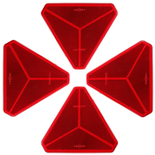 SPARKMOTO 4 pezzi Catarifrangente Triangolare Rosso,Catarifrangente Triangolare Posteriore,Omologazione ECE R3 Classe IIIA catarifrangenti triangolari Adesivo,Riflettore Triangolo Posteriore Rosso