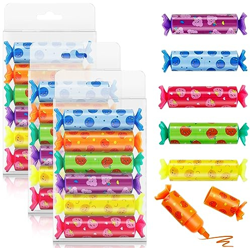 24 Stück Mini Textmarker Set Bonbon Kawaii Marker Stifte für Mädchen Highlighter Pen Klein für Schulsachen Bürobedarf - Geschenke für Erwachsene Kinder (6 Farben)