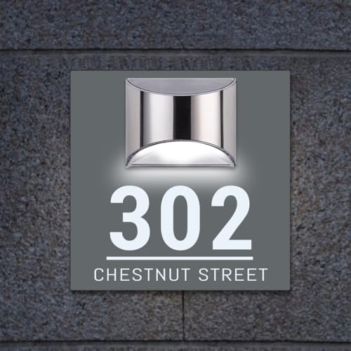 Placa solar moderna personalizada para puerta, placa de dirección iluminada con placa de dirección personalizada LED, letrero acrílico iluminado por LED, regalo de inauguración de la casa (letrero de