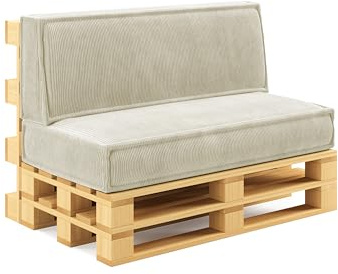 chilly pilley® Coussin de Palette Coussins de Palette en Velours côtelé pour palettes UE - Housse Amovible - Coussin d'assise - Coussin de Dossier (Lot de 2, crème)