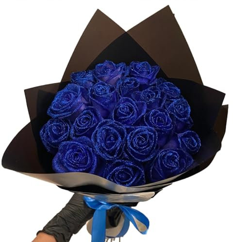 RePaLy Glitter Rose Bouquet,Artificial Rose Flowers Bouquet,DIY Bouquet Shiny Fake Rose Bouquet Love Gift,Rose Glitter,DIY Bouquet Gifts for Valentine's Day Gift (Blue,10 pcs)