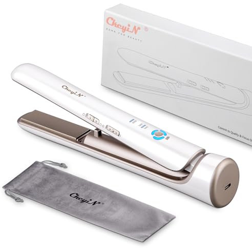 CkeyiN Keramik-Haarglätter, kabellos, 2-in-1, Glätteisen und Lockenstab, wiederaufladbar über USB, Mini-Glätteisen, tragbar, kabellos, 3 Temperaturstufen, Akku 5200 mAh, doppelte Spannung