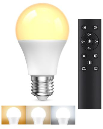 Ampoule E27 LED avec Telecommande, ampoules led 9W(équivalent 60W) Ampoule LED E27 Dimmable 3000K-6000K, Ampoule Télécommande avec Minuterie, Fonction Mémoire, pour la Décoration d'Intérieur