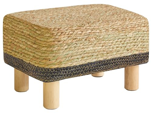 YMYNY 10.2'H Reposapies Salon Taburete Reposapiés Rectangular, Puf Escabel Reposapies de Seagrass Natural Tejido a tomana Mano, Mesa Auxiliar de Sofá para Salón Dormitorio,Negro HBD043B