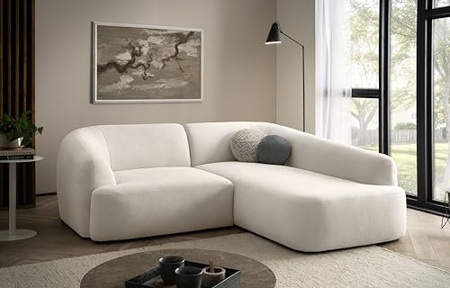 DOMO. collection Ecksofa Ansina, kleine Couch in L-Form, mit Taschenfederkern, organische Form, Sofa, Polsterecke, Eckcouch, Polstergarnitur 216 x 196 x 76 cm (BxTxH), Creme