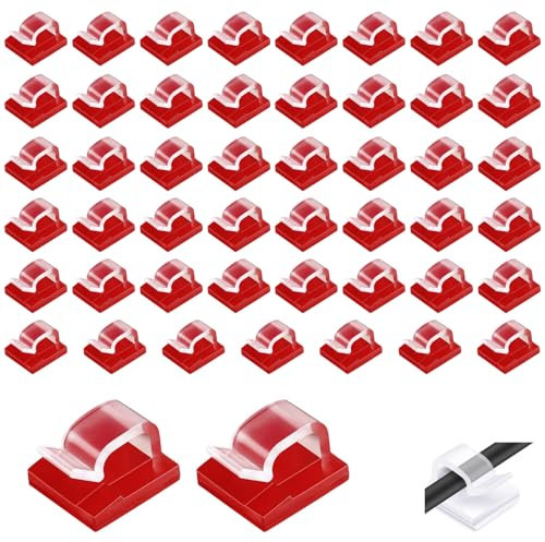 Kryzulax 50 Piezas Clips de Cable de Exterior,Clips Organizador de Cables Autoadhesivo,Adhesiva Clips Decorativos de Luces para Cable de USB,TV,Cargador,Audio Mesa,Oficina,Casa(Transparente)