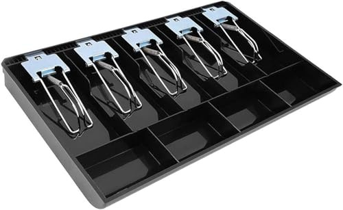 YuXinCat Kasse Geldschublade, Ideal für Kasseneinsätze mit 9 Fächern, 5 Scheinen und 4 Münzen, Erausnehmbare Cash Tray Schublade Register Einsatz Kassenschublade (9 Rastern mit Metallklammern)
