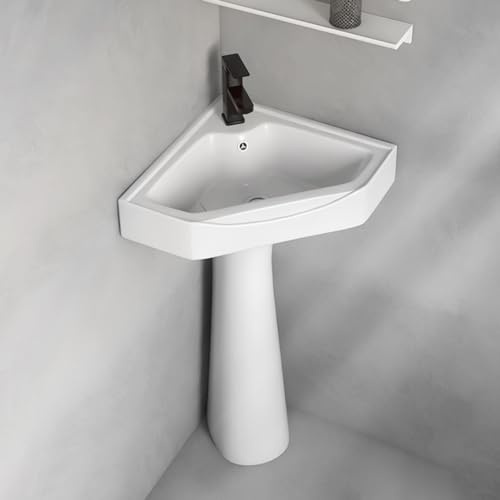 Lavandino a colonna in ceramica, design compatto ad angolo per soluzioni salvaspazio per bagno, ideale per guardaroba e balconi
