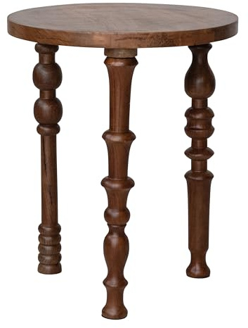 Creative Co-Op Mango Wood Side Table with Turned Legs, Walnut Finish