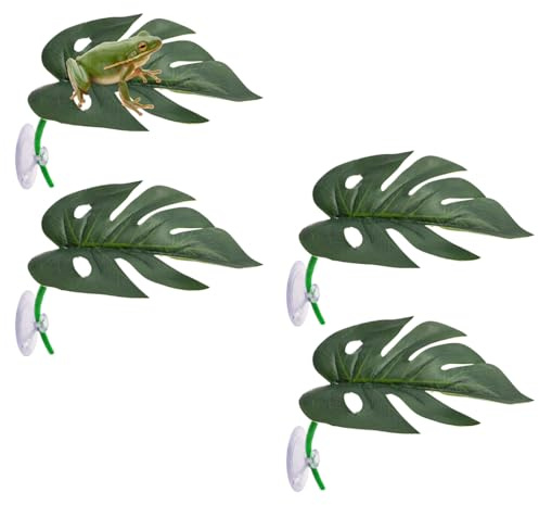 4 Pieces Leaf Decorations With Suction Cups - Turtle BaskingPlatforms - Reptile Decorations For Terrarium - Tree Frog Tank Accessories | For Tree Frog, African DwarfFrog, Frogs And Toad
