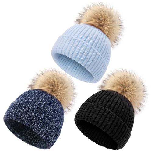 DRESHOW Berretto Bambino Berretto Neonato Invernale Cappello Unisex in Morbida Maglia per Bambini e Bambine con Grazioso Pompon Berretti Caldi per Bambini dai 0-36 Mesi