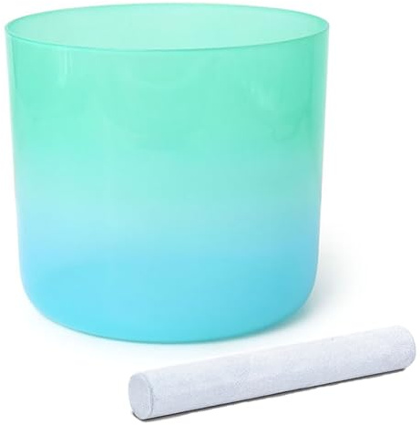 Klarkristall klangskål for yoga, meditation och ljudbad, cyanfärgad kvarts chakra-klangskål med mockaklubba och O-ring(432Hz,8 inch E note)